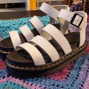 Dr. Martens White Strappy Sandals with Black Platform like new with box